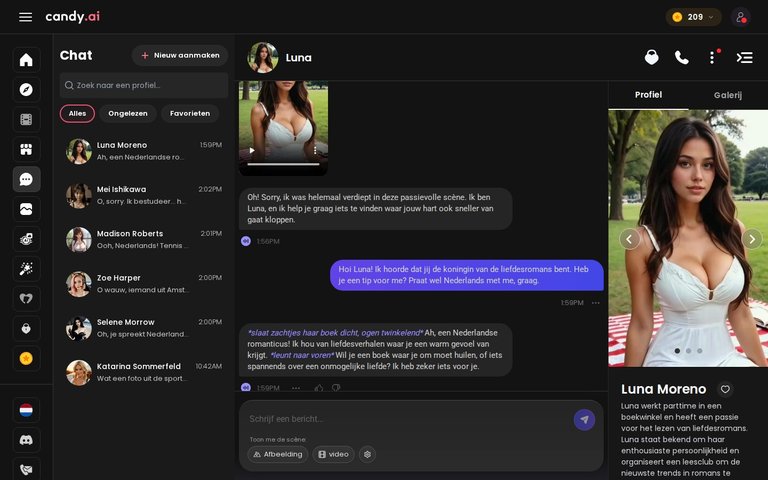 Luna Moreno op Candy AI: Latina in een bossetting, bruin haar