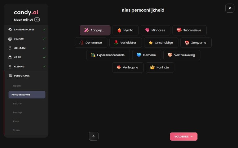 Candy AI-builder, persoonlijkheid en stem