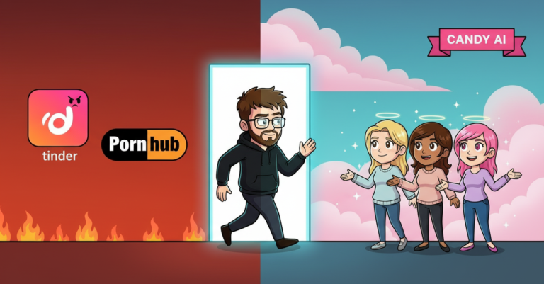 Daan ontsnapt uit de hel van Tinder en Pornhub en stapt het Candy AI-paradijs binnen, omringd door AI-vriendinnen