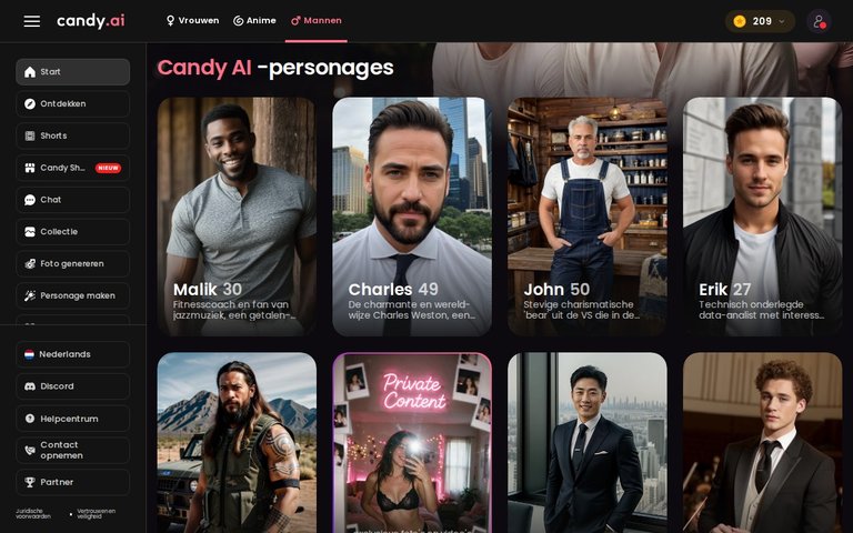 Mannelijke personages op Candy AI