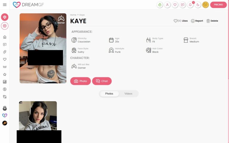 Profielpagina van Kaye op DreamGF, Gamer-persoonlijkheid