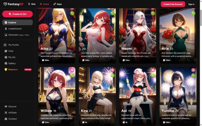 FantasyGF Anime-catalogus met Aiko, Naomi, Aria, Willow