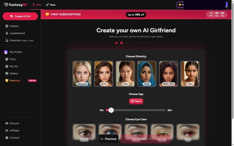 FantasyGF builder stap 2: etniciteit, leeftijd, ogen