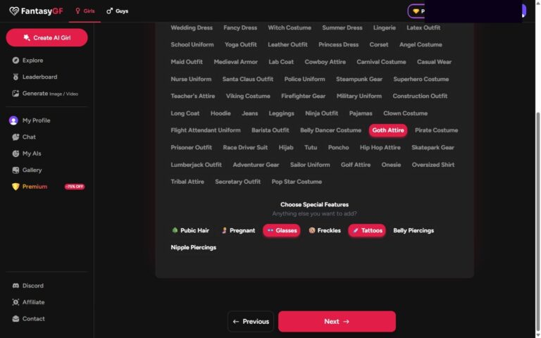 FantasyGF builder stap 8: Clothing en Special Features