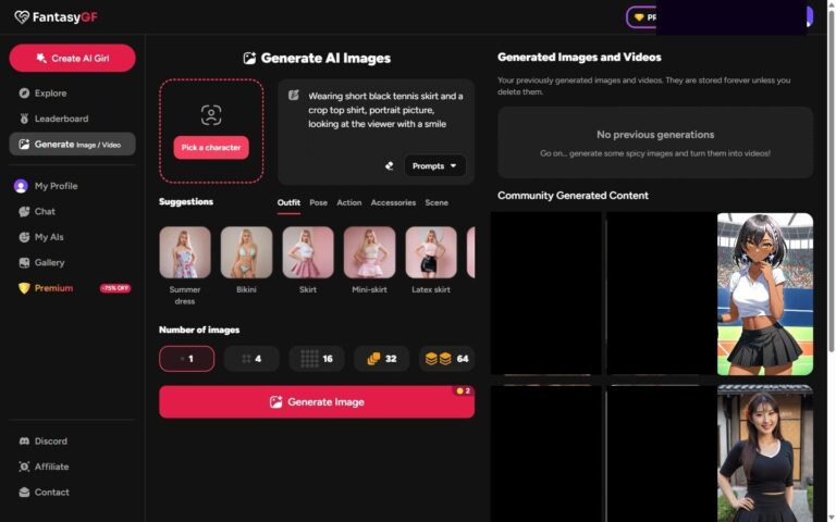 FantasyGF afbeeldingengenerator met suggesties