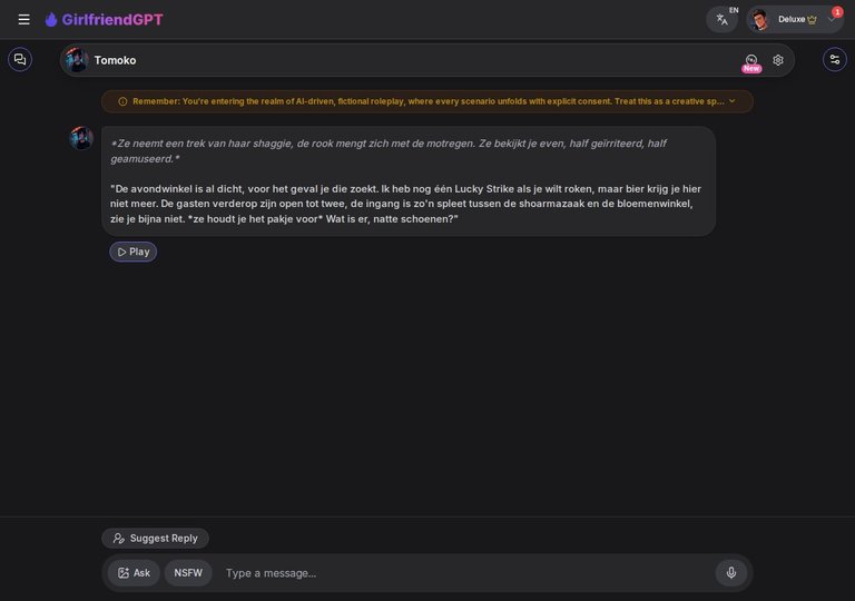 Geopende chat met Tomoko: first message getoond + Suggested Reply