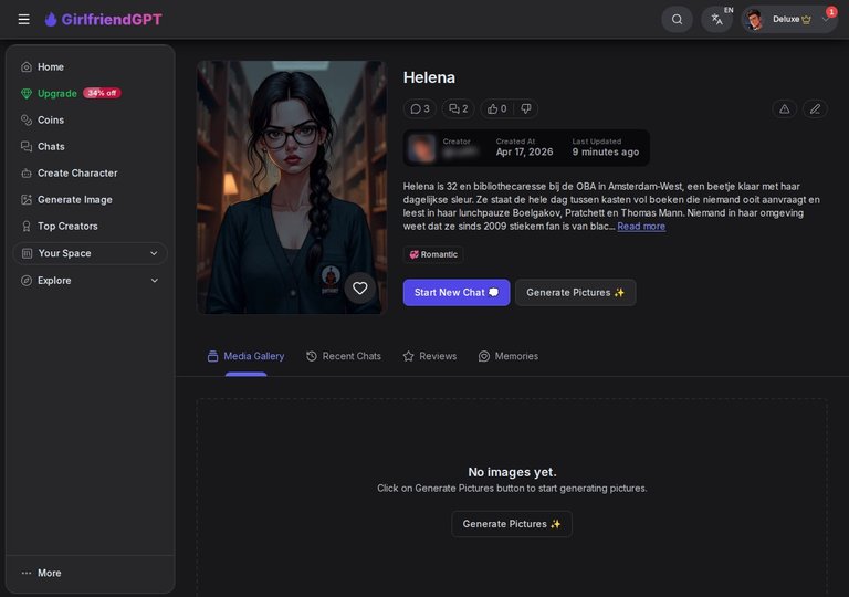 Profielpagina van Helena op GirlfriendGPT