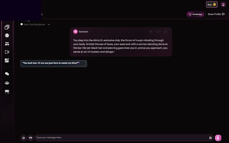 Kupid AI chatstart met Raven, scenario en openingsbericht