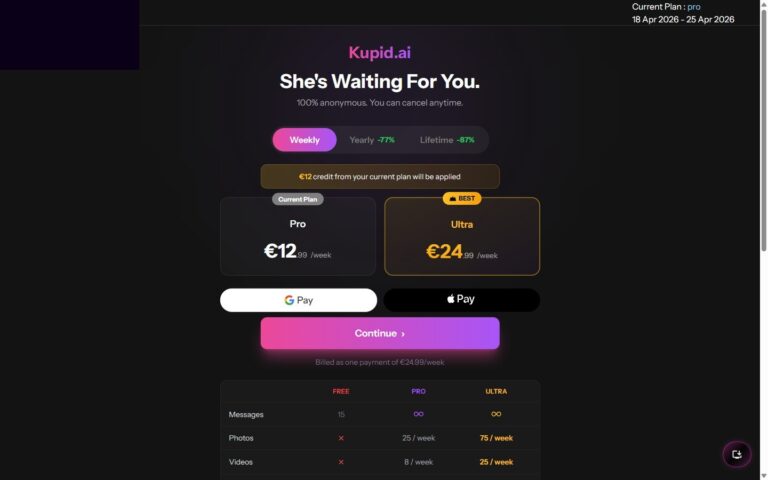 Kupid AI prijzen Weekly Pro Ultra